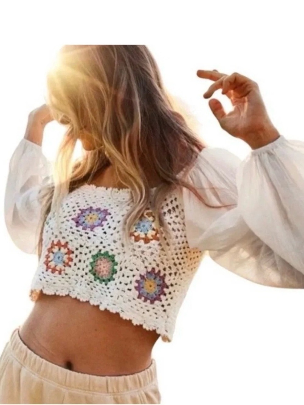 AERIE Summer Crochet Vacay Crop Top Large Boho Bohemian Festival Large